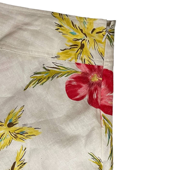 Uniform-John Paul Richard Skirt Pure Linen White Size 14 Tropical‎ Floral A-Line - Picture 5 of 9